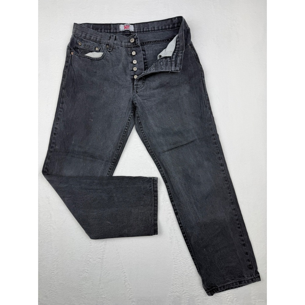 Levis 501 Y2K Grunge‎ Mens Faded Black Straight Leg Button Fly Jeans W33 L30